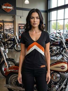 Harley-Davidson Women's Colorblock Chevron V-Neck Tee Medina Ohio XL